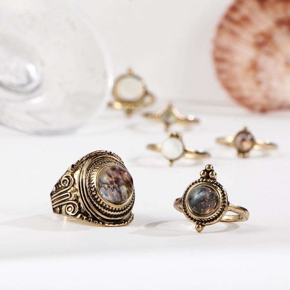 6 Boho Antique Gold Stackable Ring Set